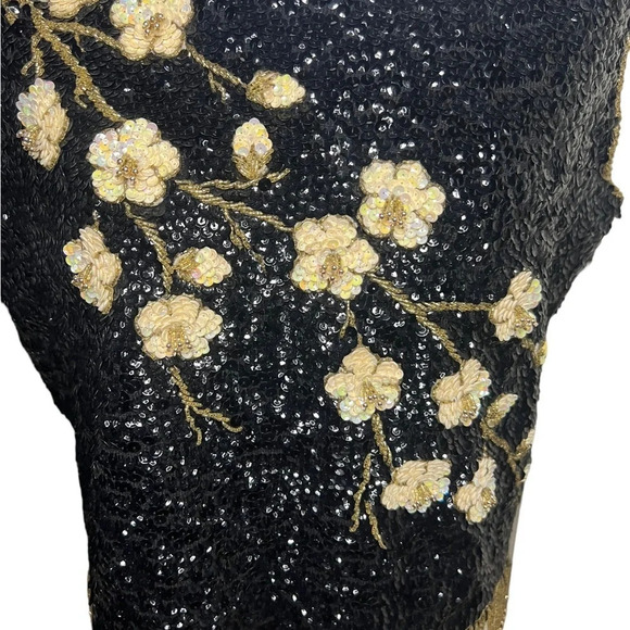 Vintage 1950’s Handbeaded Sequins Top 3D Florals - Picture 5 of 7